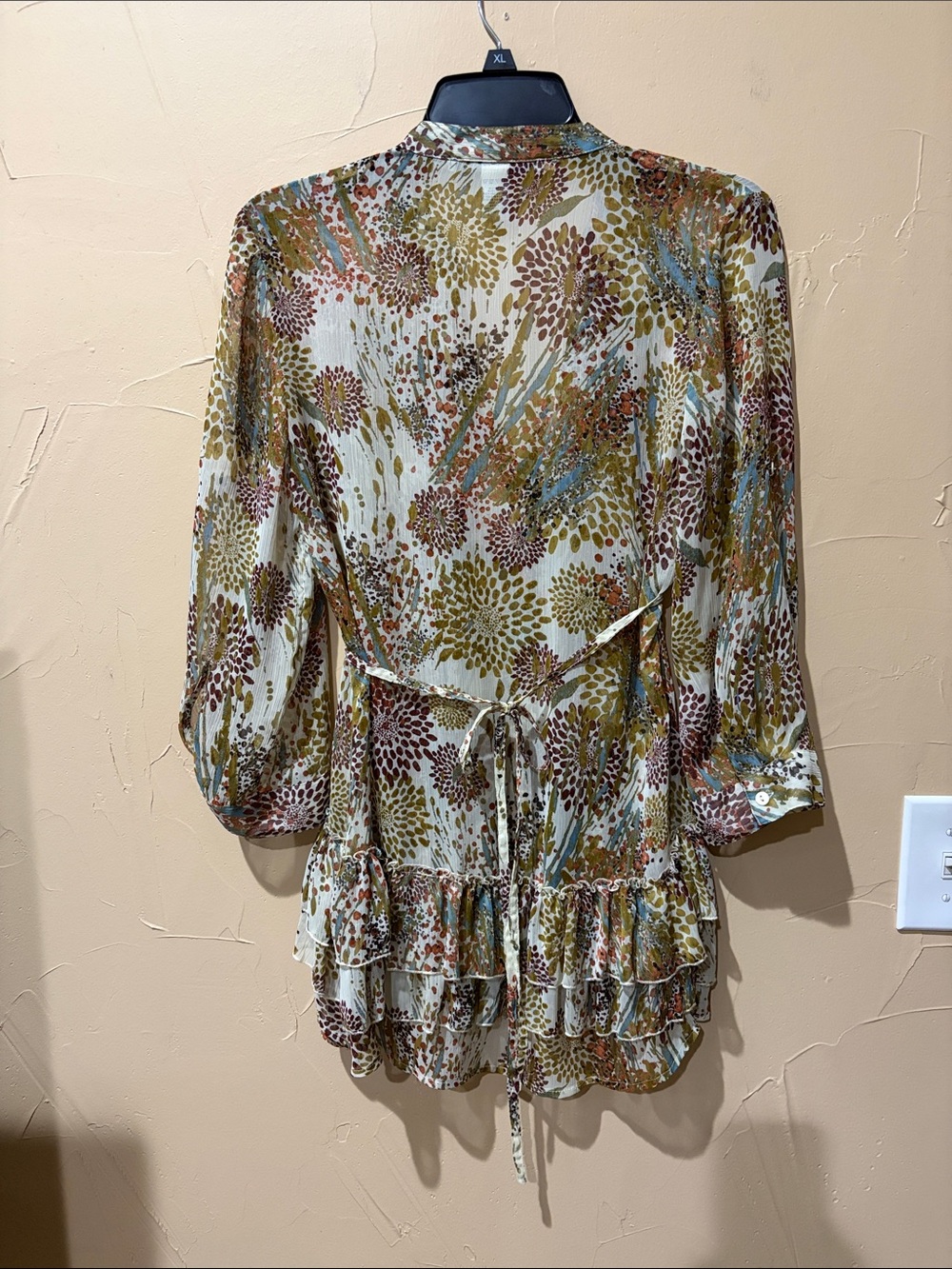 American Rag Floral Print Button Front Top in Mustard, Brown, Blue - Picture 3 of 3